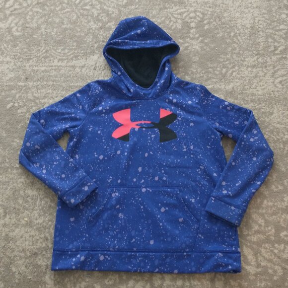 Under Armour Girls Coldgear Sweatshirt XL Hoodie Purple Splatter Easy On Sweater - Picture 1 of 4